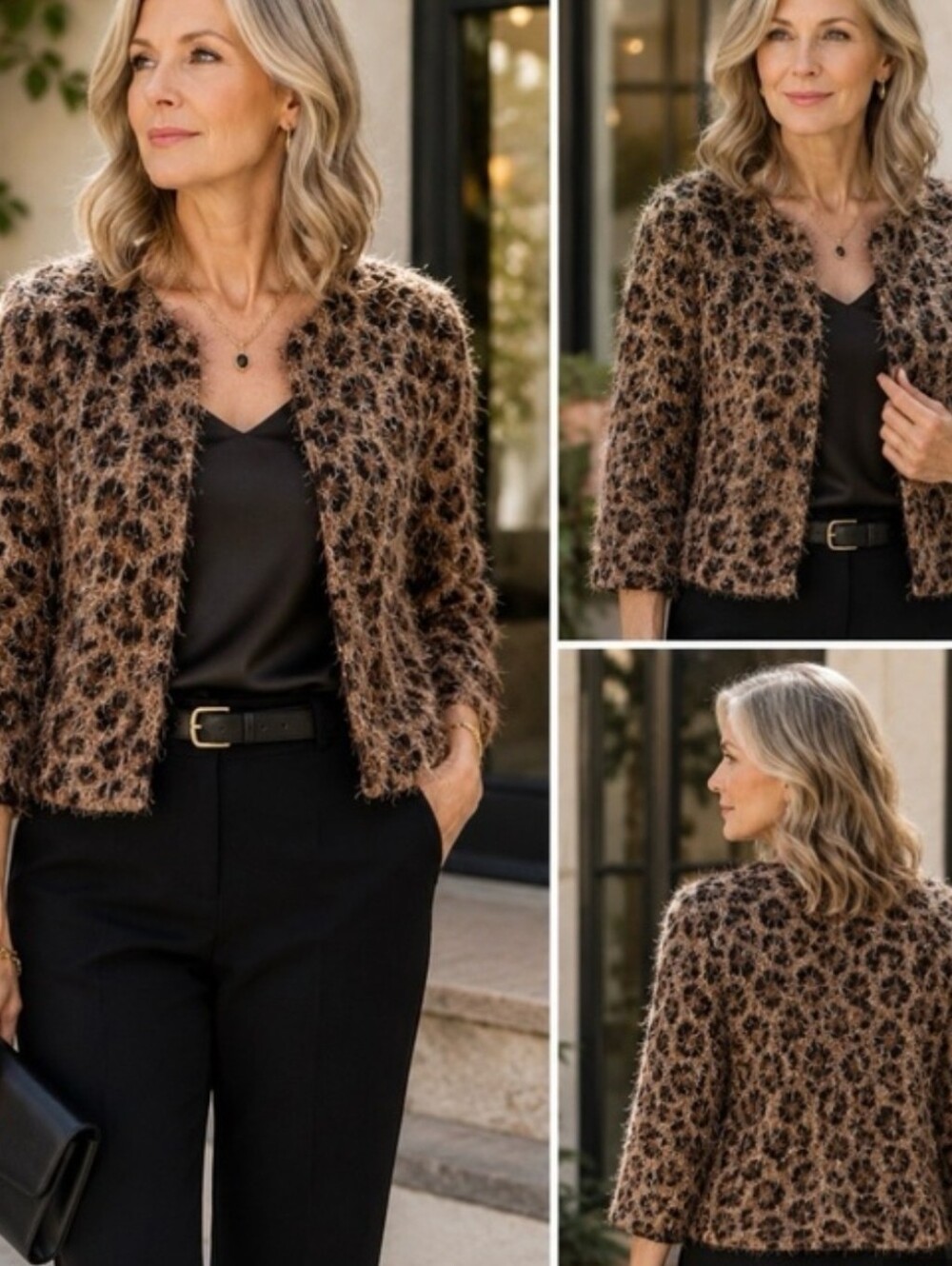 Y2k Chico's Open Front Cheetah Eyelash Cropped Jacket with 3/4 Sleeves. Size 2